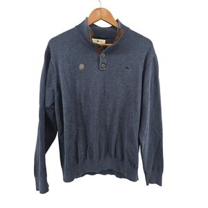 Onward Reserve Sweater Mens M Blue Quarter Button Mock Neck Cotton Knit Logo
